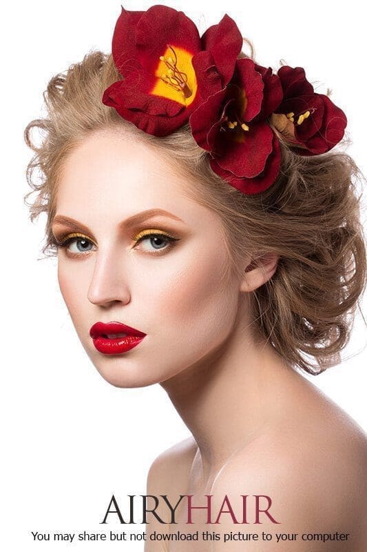 Bright color red big flower hairstyle