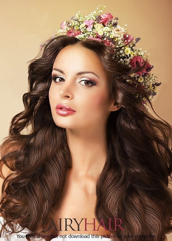 A hairstyle with both wild and garden flowers