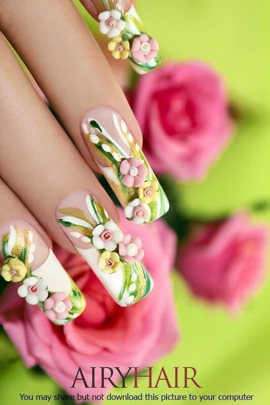 Flower nail sticker design for long nails