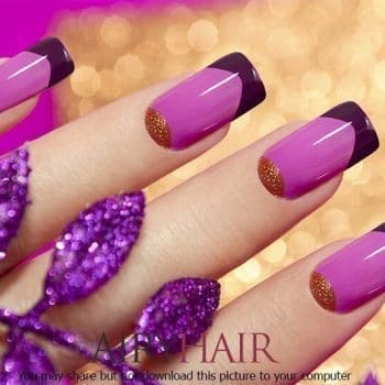 Trijų spalvų lakavimas: aukso dulkių, rožinės ir purpurinės