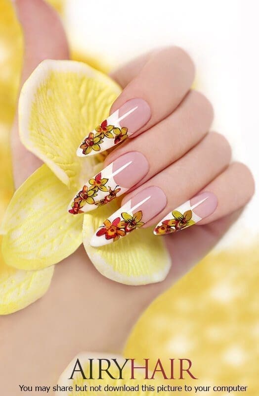 Flower texture nail stickers with white polish