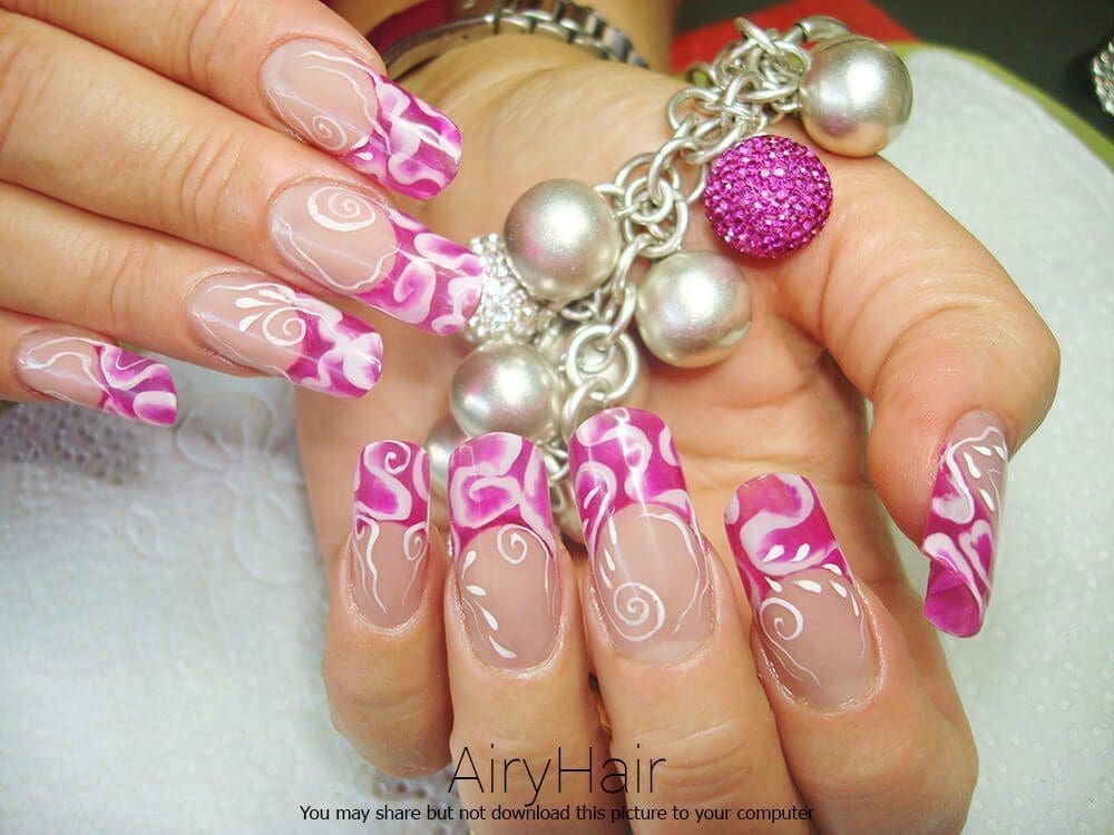 Manicure art with pink ornaments