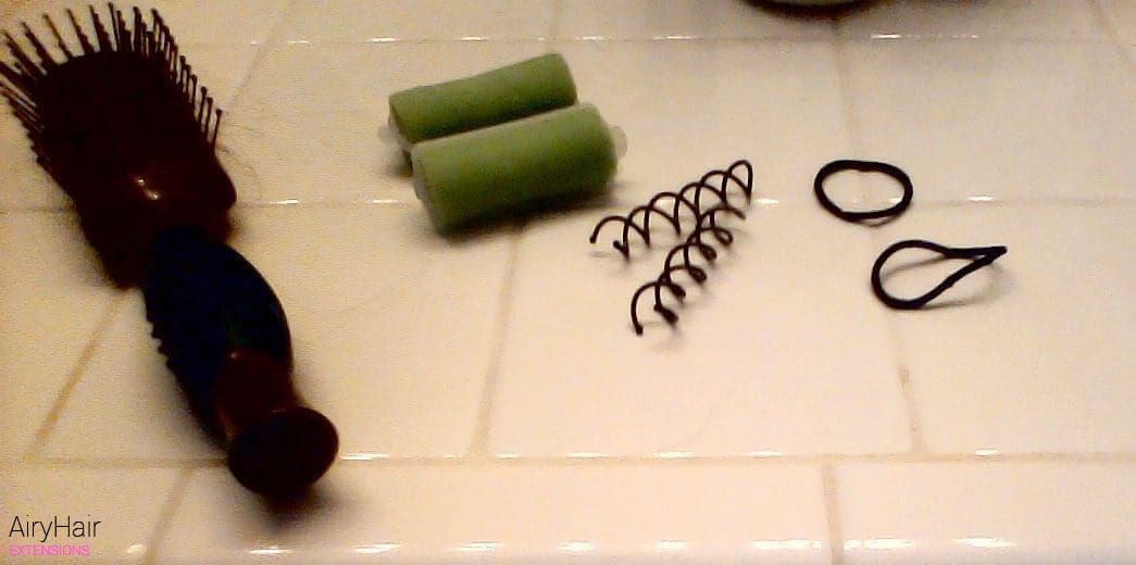 Hairbrush, 2 Small Hair Ties, 2 Inch Rollers, 2 Spiral Spin Screw Pins