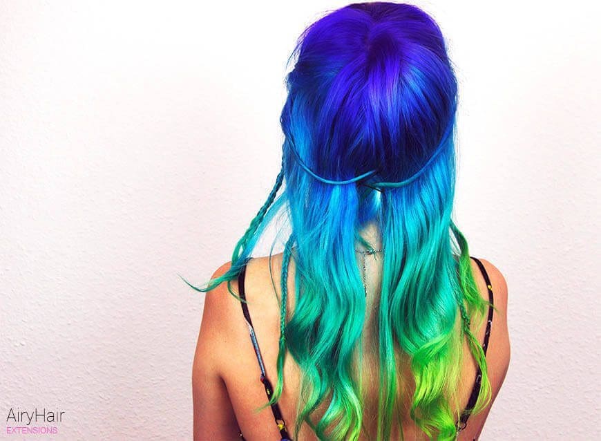 Electric blue and green hairstyle