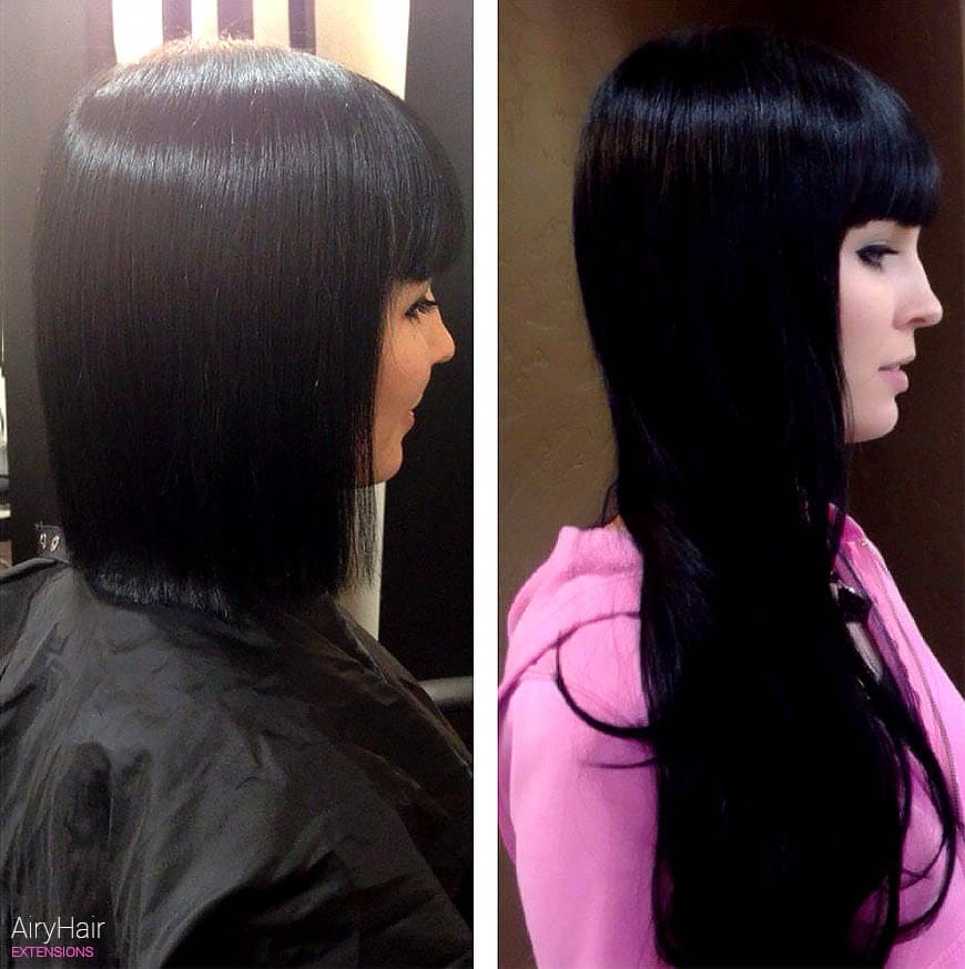 Hair extensions, before and after, black hair