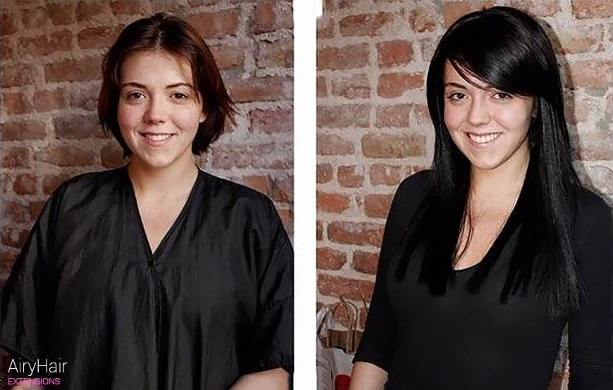 Microring loops hair extensions, before and after