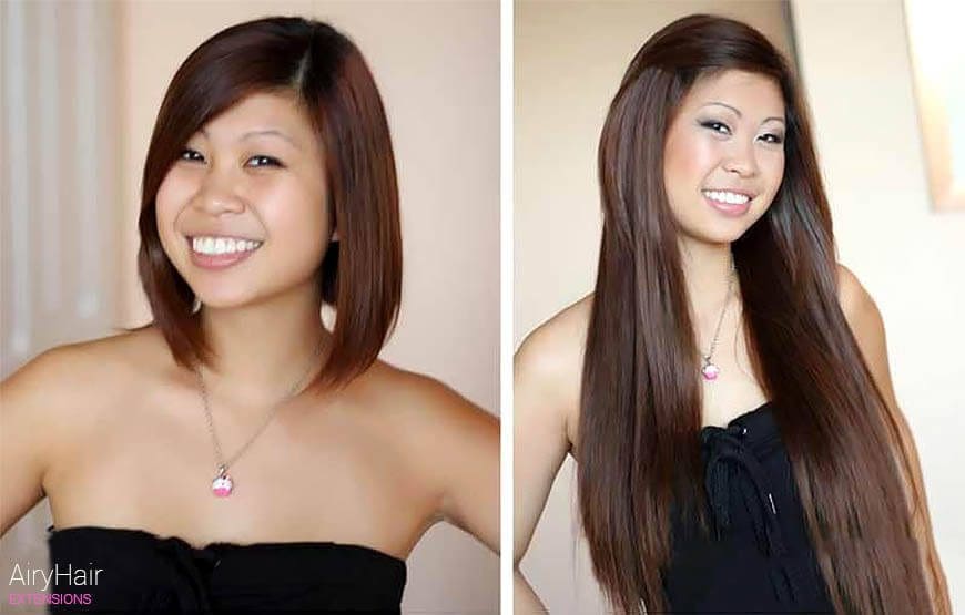 Hair extensions, before and after for short hair