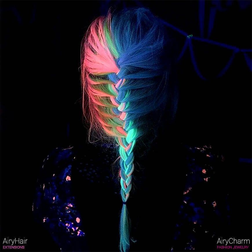Glow in the dark hairstyle, braid