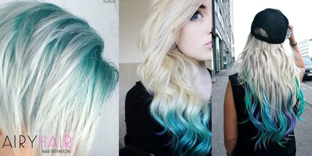 Teal white hair extensions
