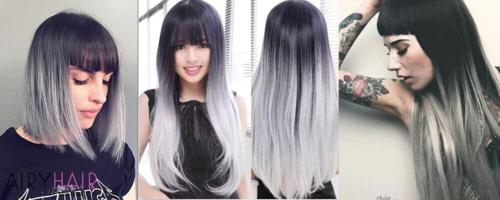 Black And Silver Ombre Hairstyle With Bangs