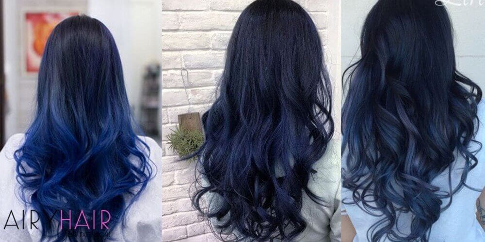 Black blue hair extensions