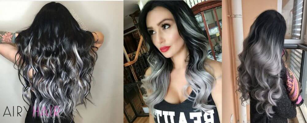 Black And Silver Ombre on Curls