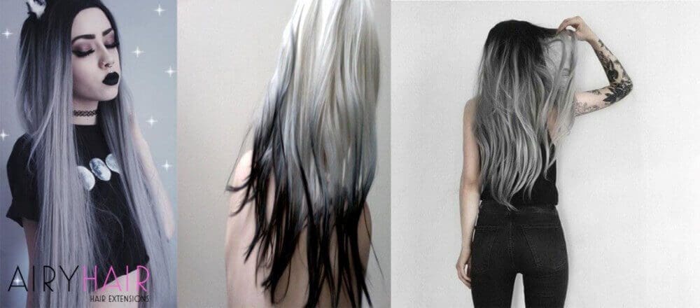 Black And Silver Ombre On Extra Long Hair