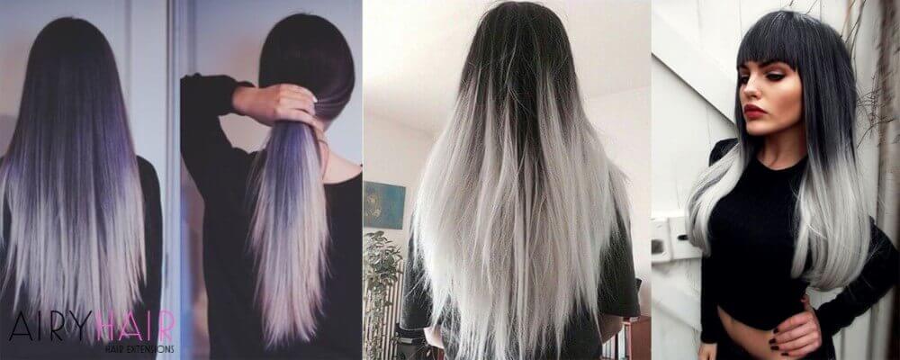 Black And Silver Ombre On Long And Straight Hair