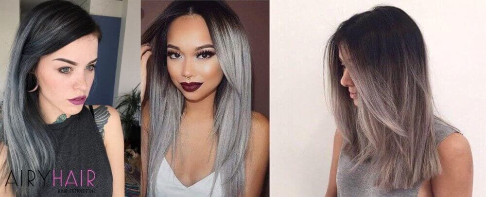 Medium Length Black And Silver Ombre