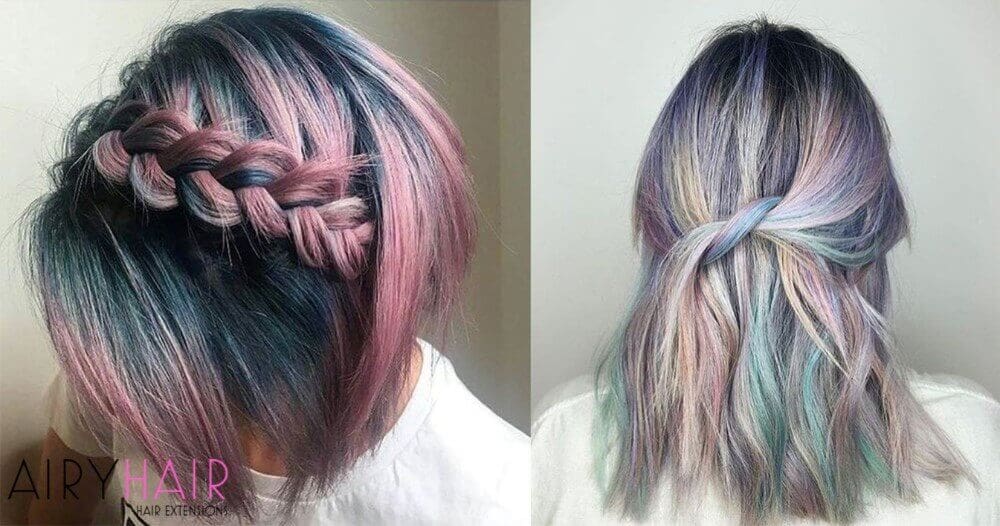 Pink pastel teal hair extensions