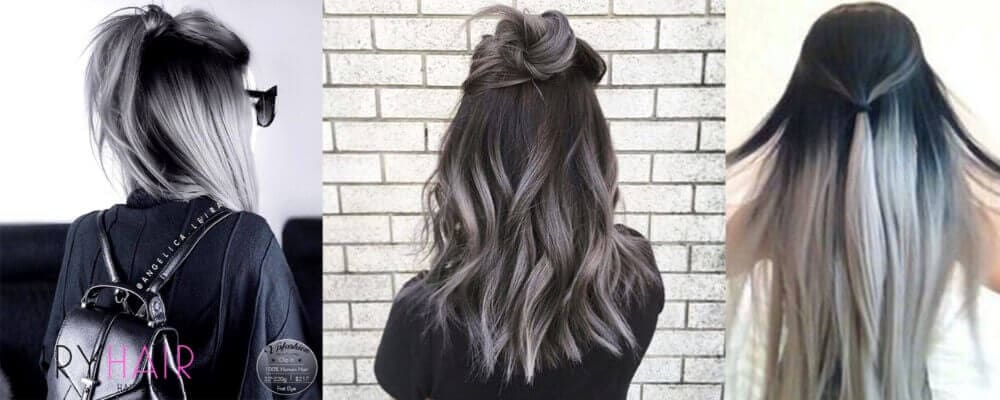Black And Silver Ombre Hairstyle With A Ponytail