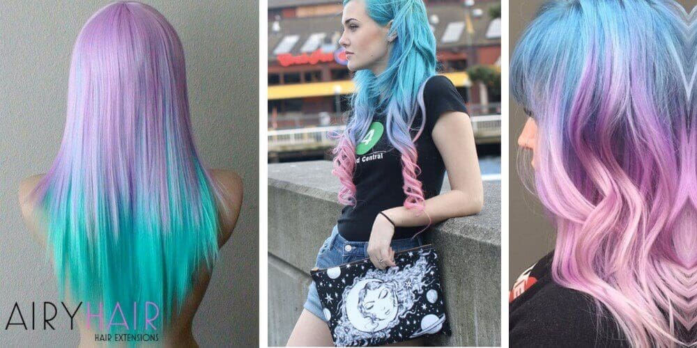 Teal pink hair extensions