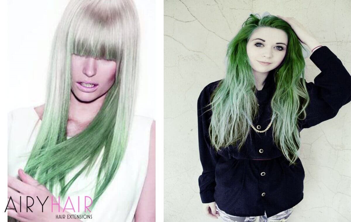 White and Green Ombre Extensions