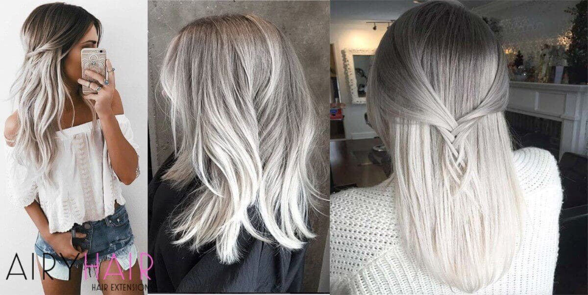 White and Grey Ombre Extensions