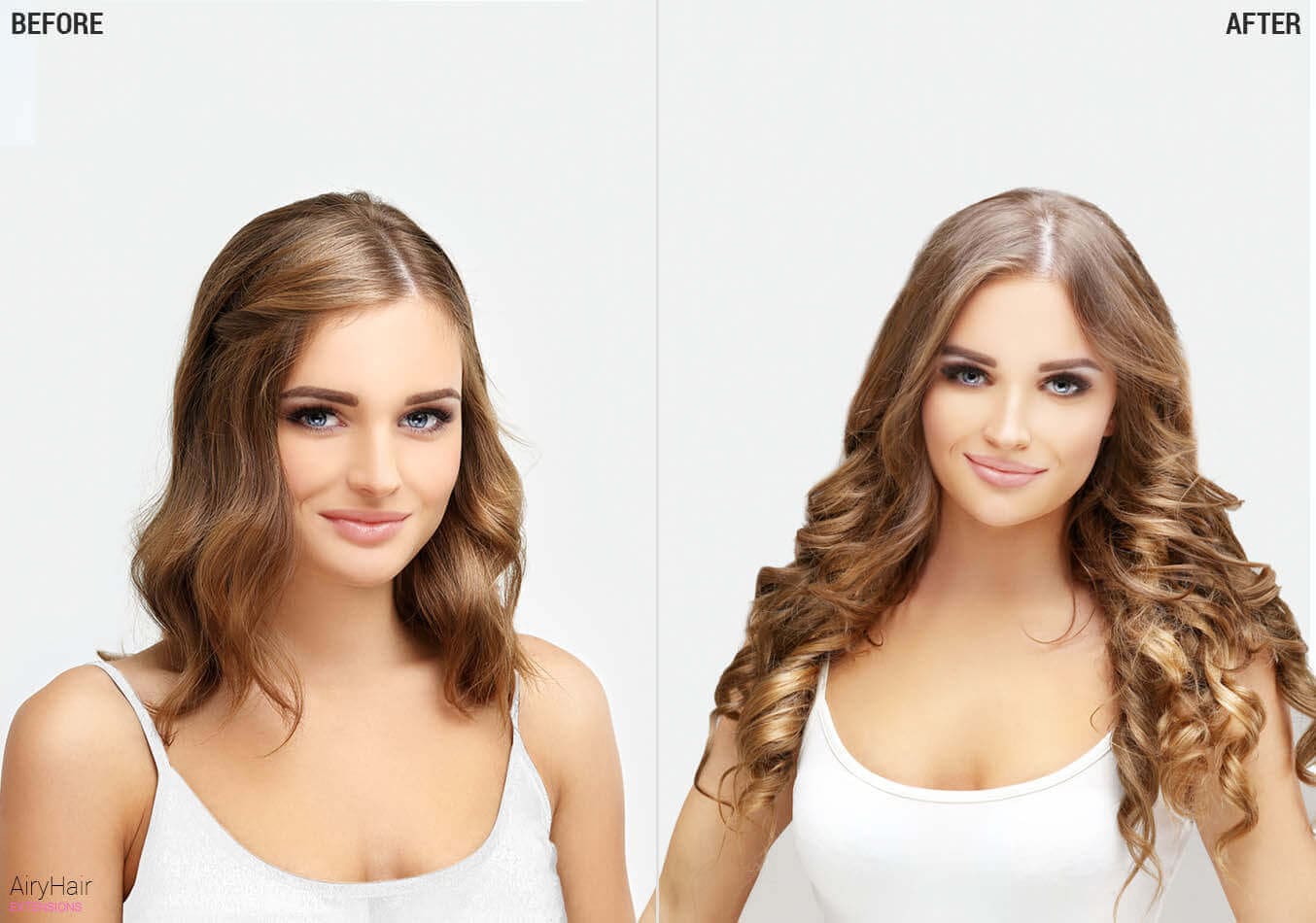 AiryHair clip on extensions, before and after AiryHair clip on extensions, before and after
