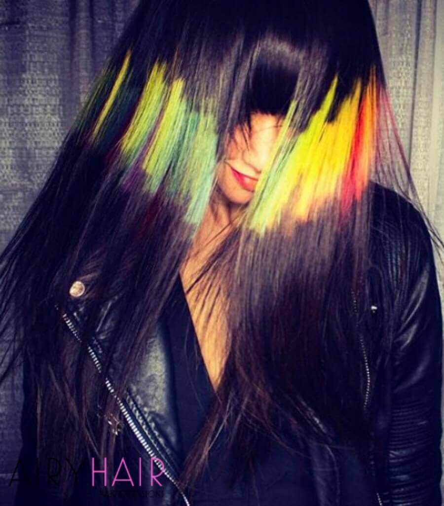 Yellow Vertical Streaks on Black Hair