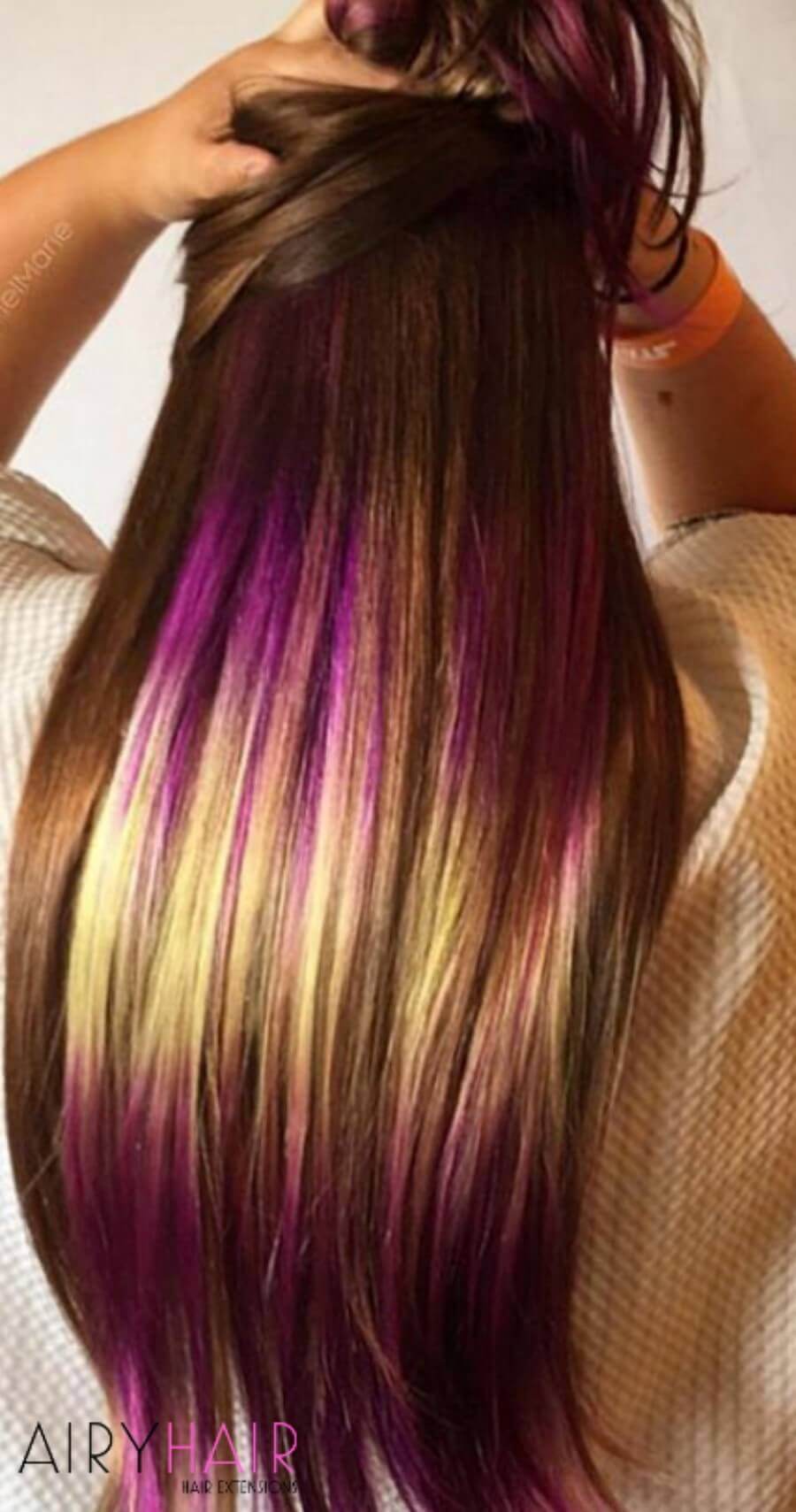 Natural Brown Hair with Yellow and Purple Shine Line