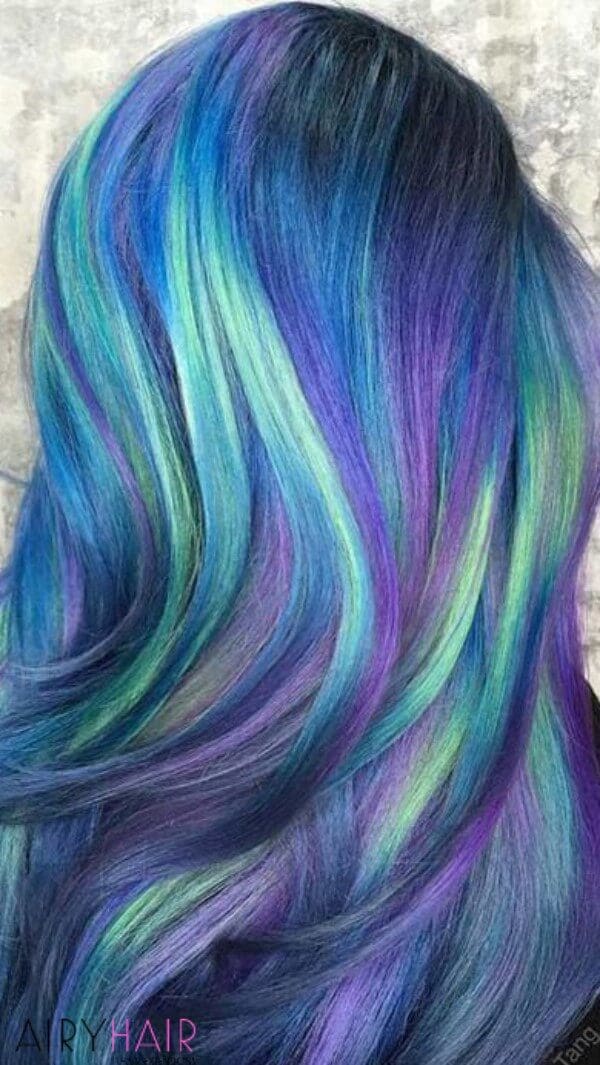 Purple, blue, green balayage