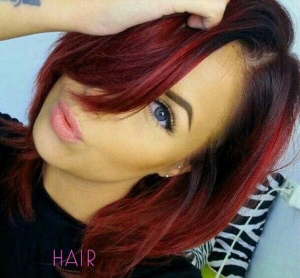 Short haircut, red with roots black