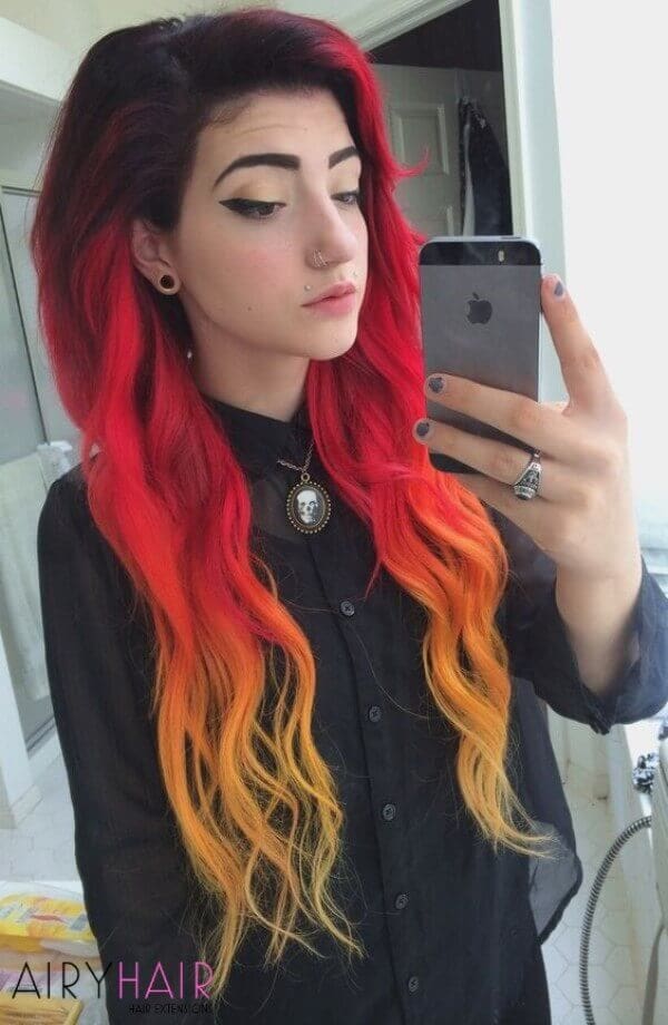 Hairstyle of black to red to orange/yellow
