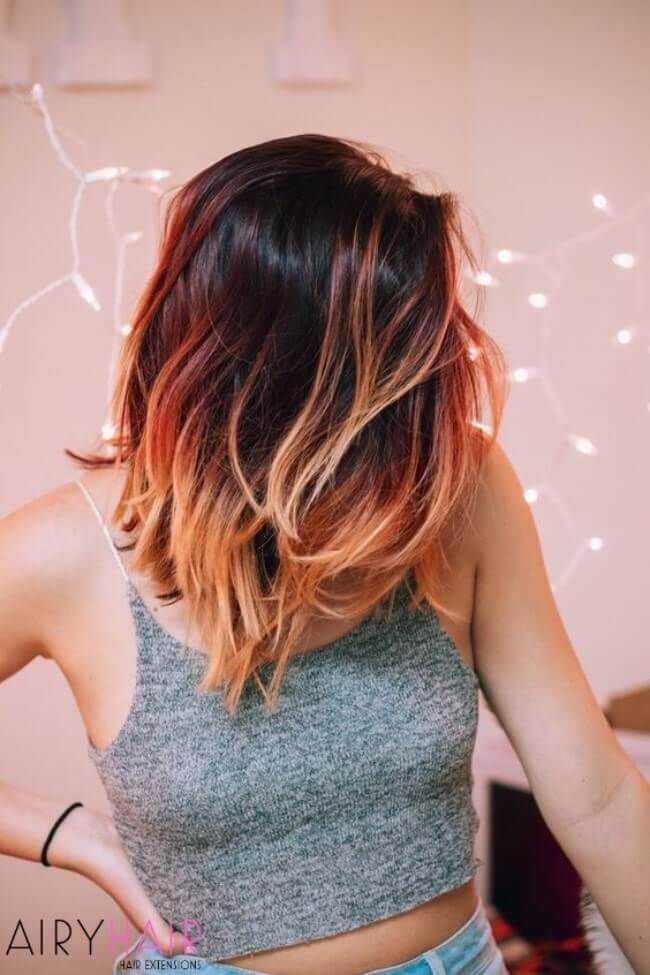 Black, copper, orange, blonde ombre