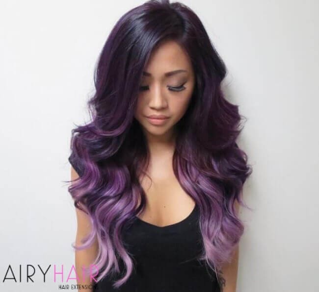 Three-toned ombre is made from black, purple