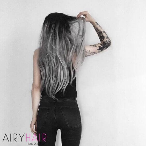 Extra-long hair lovers, a black and grey ombre