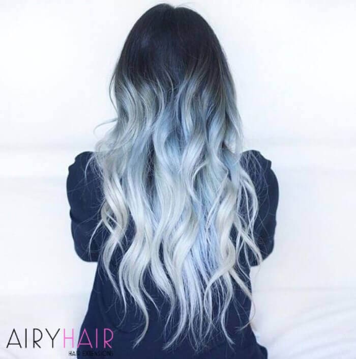 Pastel blue to pure white ombre extensions