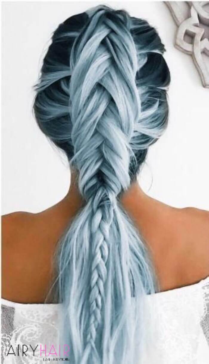 Blue braided extensions hairstyle