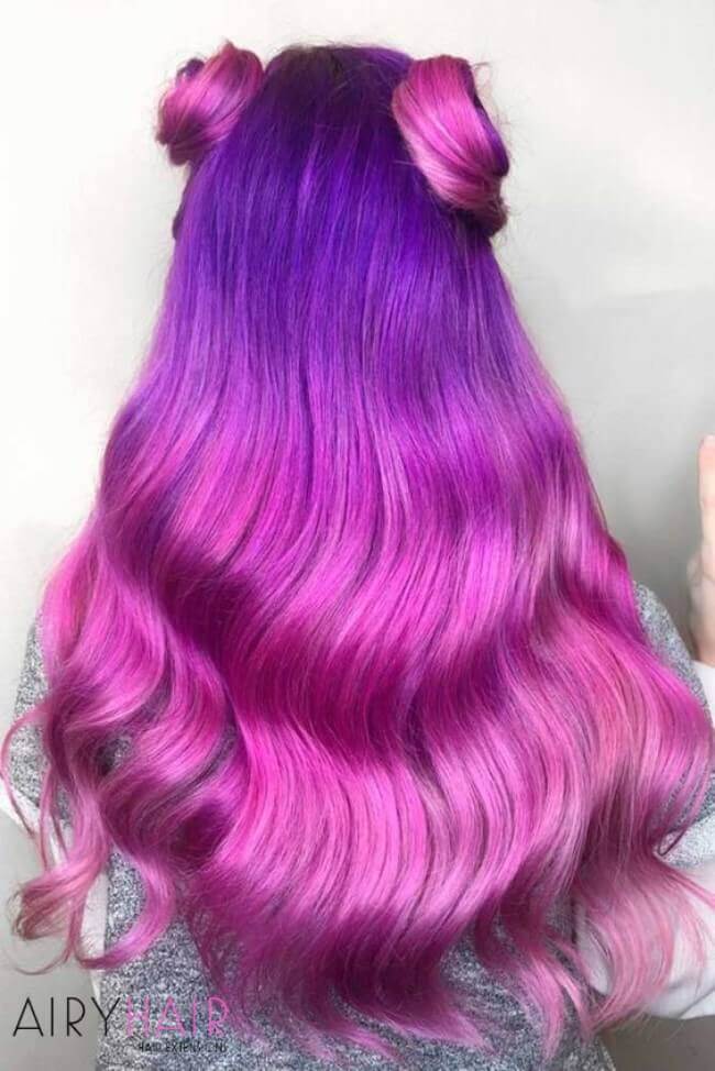 Pink and purple hair extensions