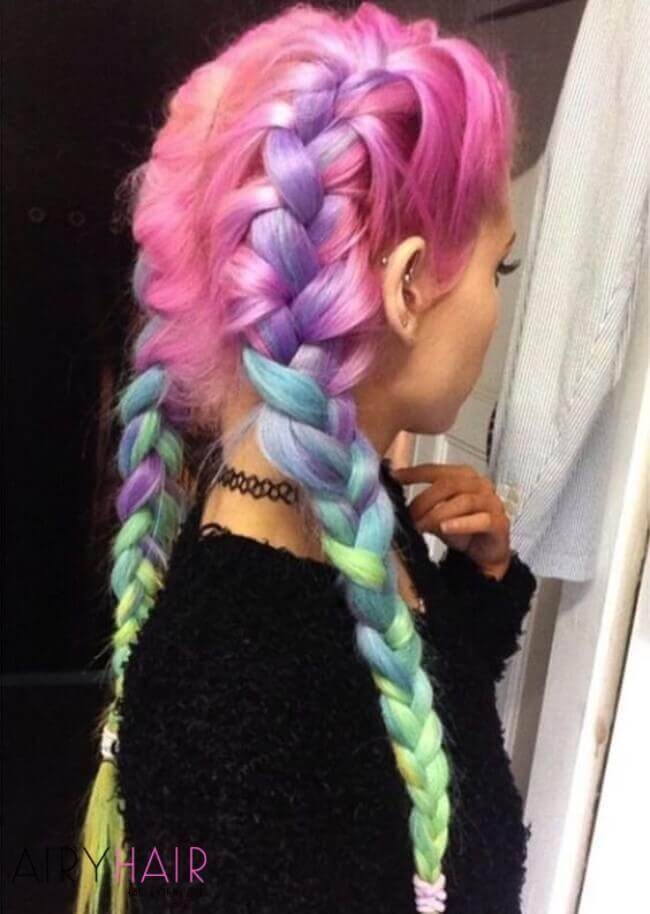 Rainbow color hair extensions