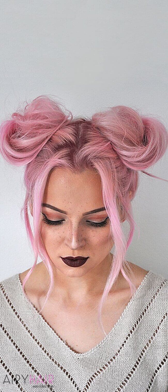 Pink hair buns