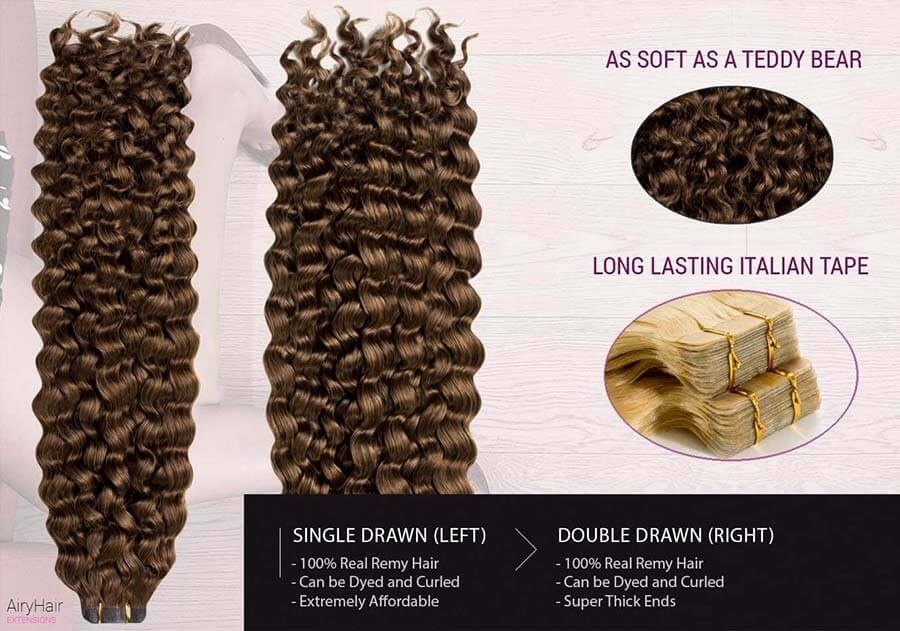 Human Hair, Curly Tape-in Extensions