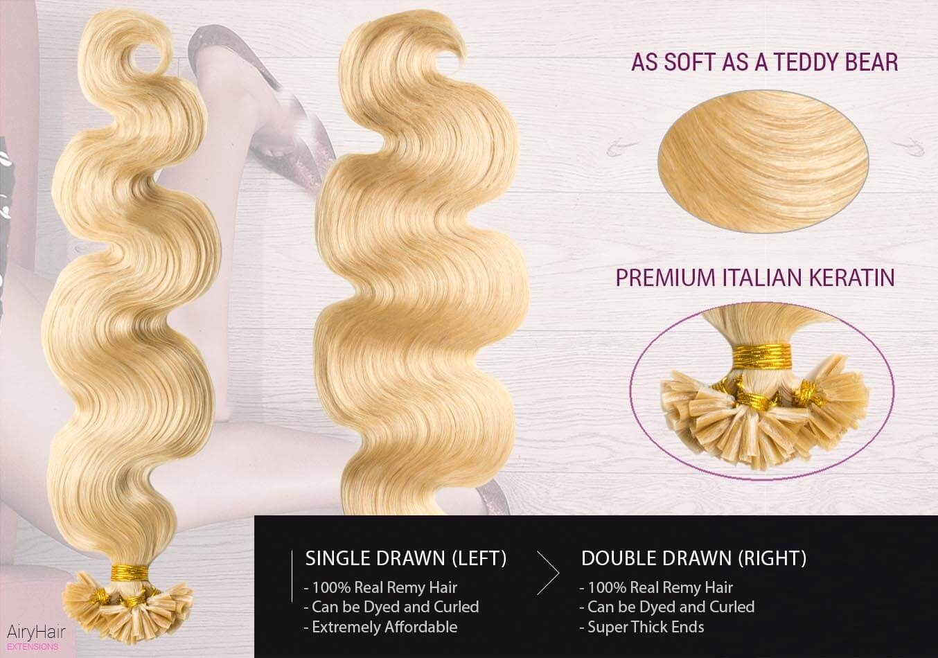 Gluein Artificial Body Wave Hair Extensions AiryHair